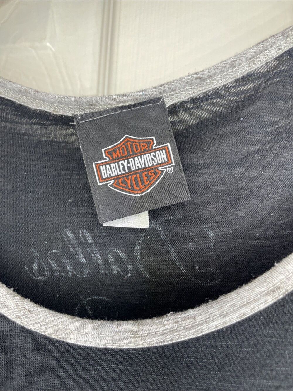 Harley-Davidson Dallas Tee Women’s XL Black Gray 3/4 Sleeve Angel Wings Logo - Picture 3 of 9